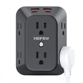 HOPOW 6-outlet USB charger with 4 USB ports powers multiple devices.