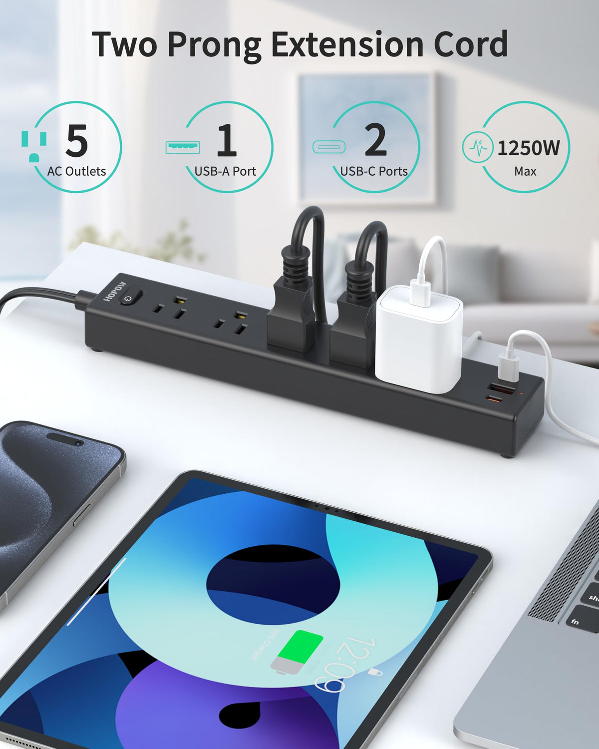 HOPOW 6 ft power cord offers flexible placement in any room