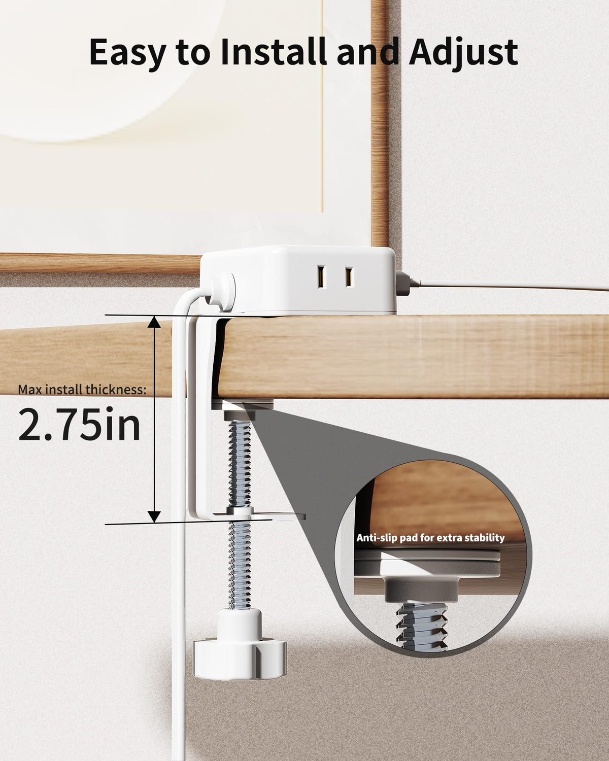 HOPOW angled flat plug and 10ft cord easy to hide behind furniture