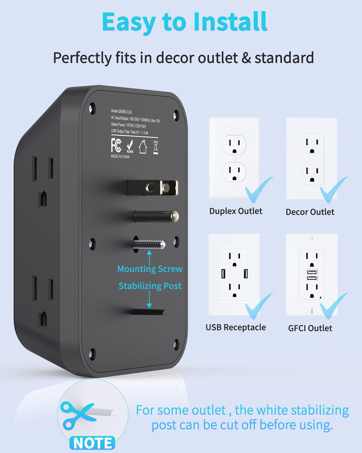 HOPOW black finish blends with modern home décor and outlets.