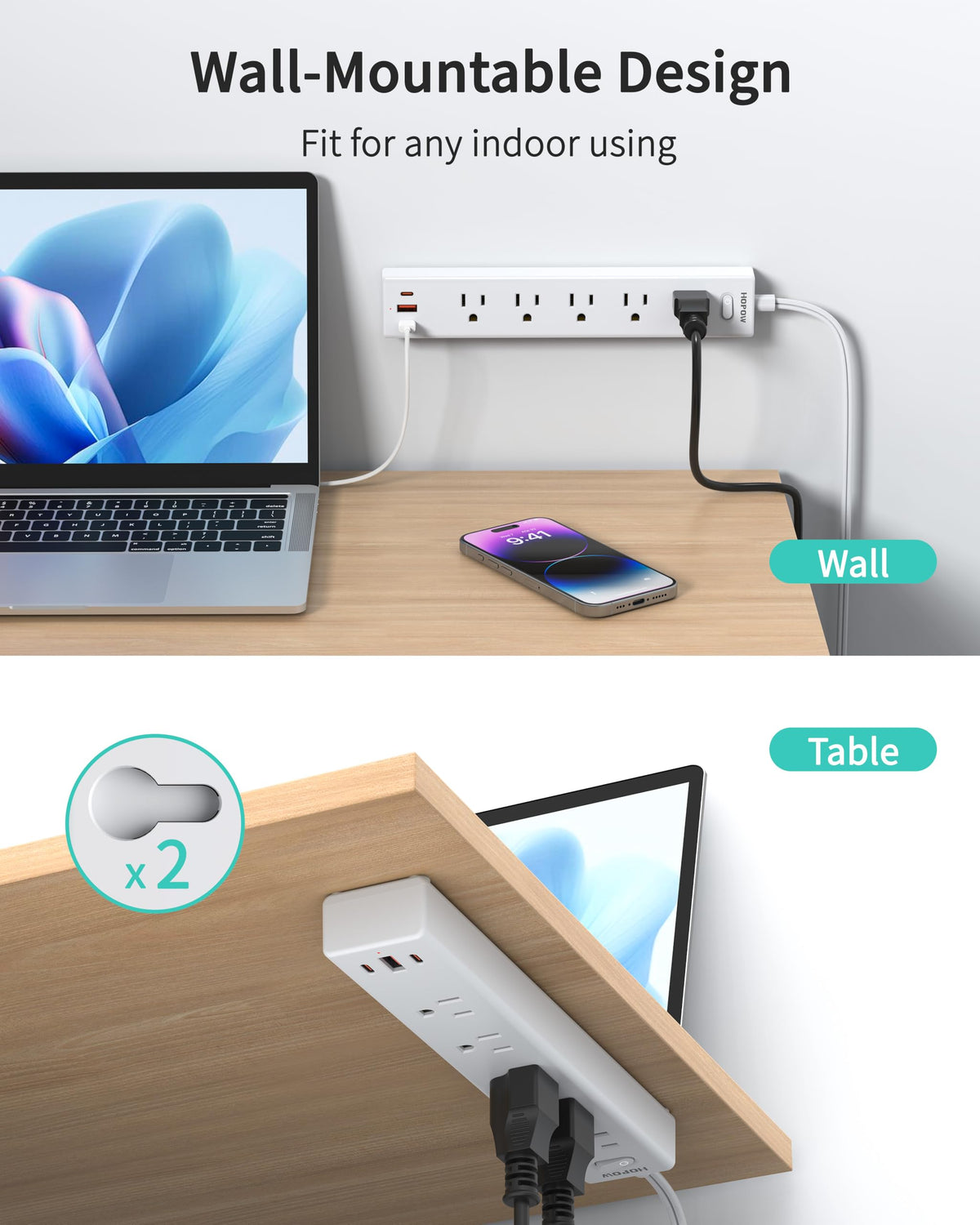 HOPOW compact adapter for two-prong to three-prong daily tasks