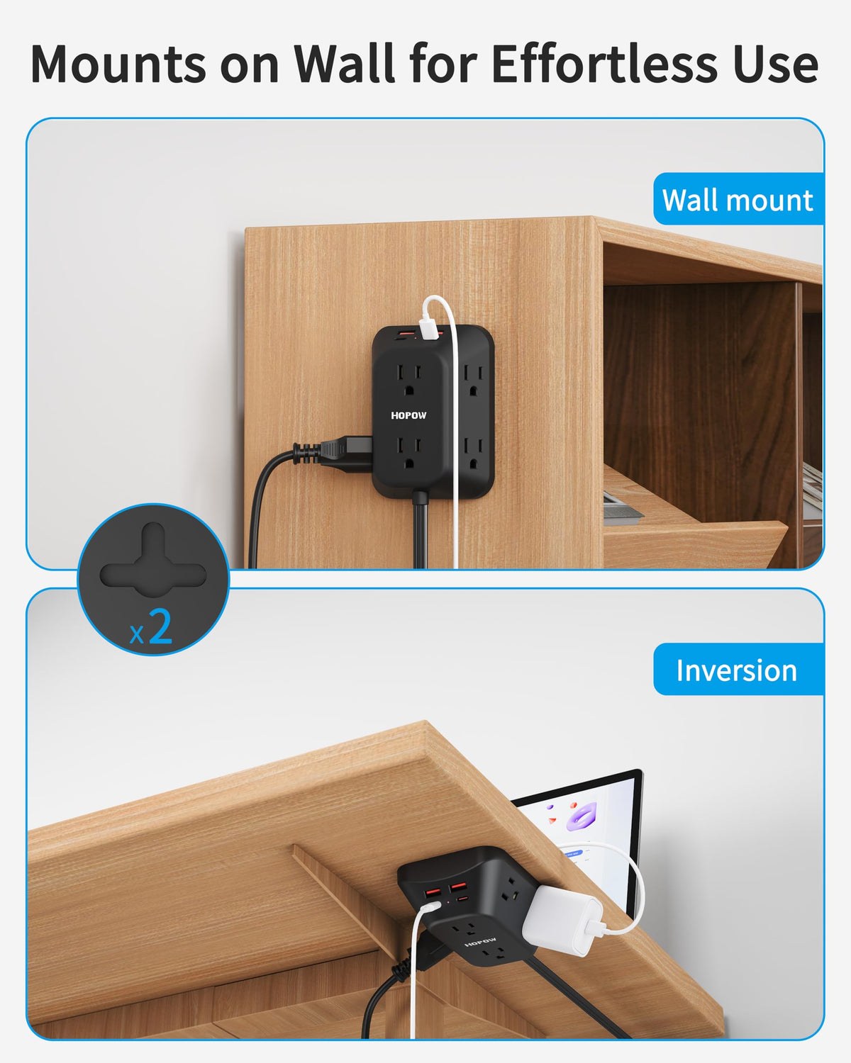 HOPOW compact extension ideal for home office, dorm, and travel