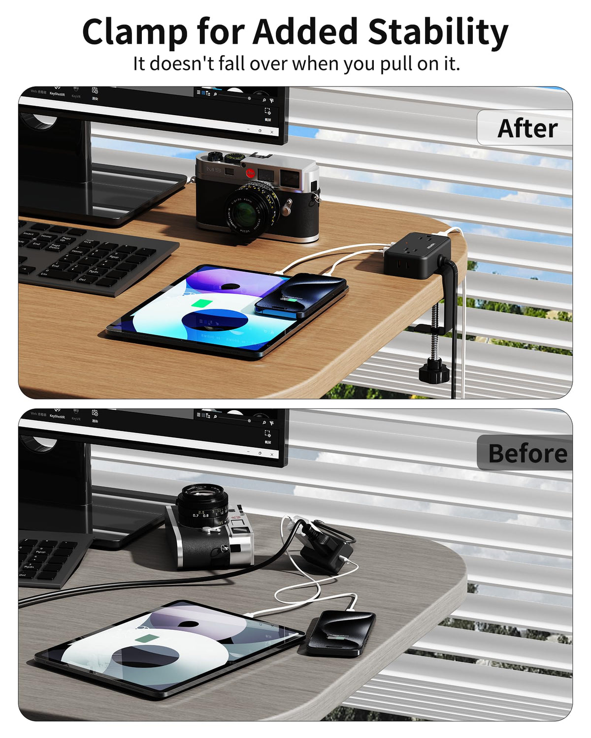 HOPOW flat plug and 10ft slim cord routed under carpet for discreet cable management
