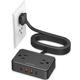 HOPOW flat plug extension cord with slim plug for tight spaces.