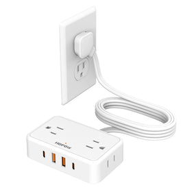HOPOW flat-plug extension cord, 6ft, ideal for space-saving travel setups.