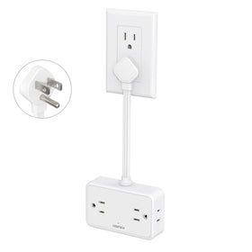 HOPOW flat plug extension cord in a tight-space setup showing compact 6-inch design for clutter-free desks.