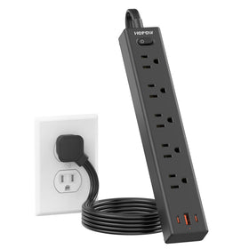 HOPOW flat-plug power strip front view for compact wall placement.