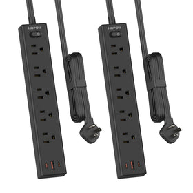 HOPOW front view of power strip showing outlets and USB ports for organized charging