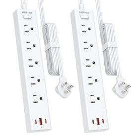 HOPOW front view of power strip showing outlets and USBs for neat charging