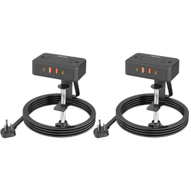 HOPOW front view clamped on desk showing neat cable management and easy access