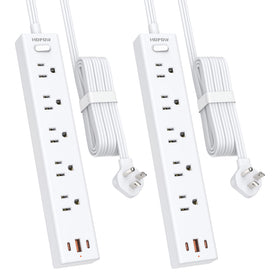 HOPOW front view of power strip showing outlets and USB ports for tidy charging