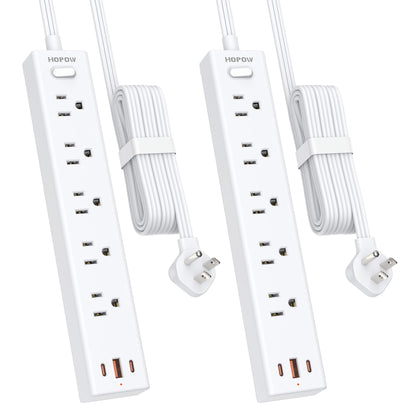 HOPOW front view of power strip showing outlets and USB ports for tidy charging