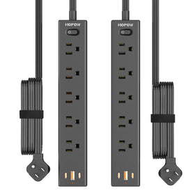 HOPOW front view of power strip showing outlets and USB for organized charging