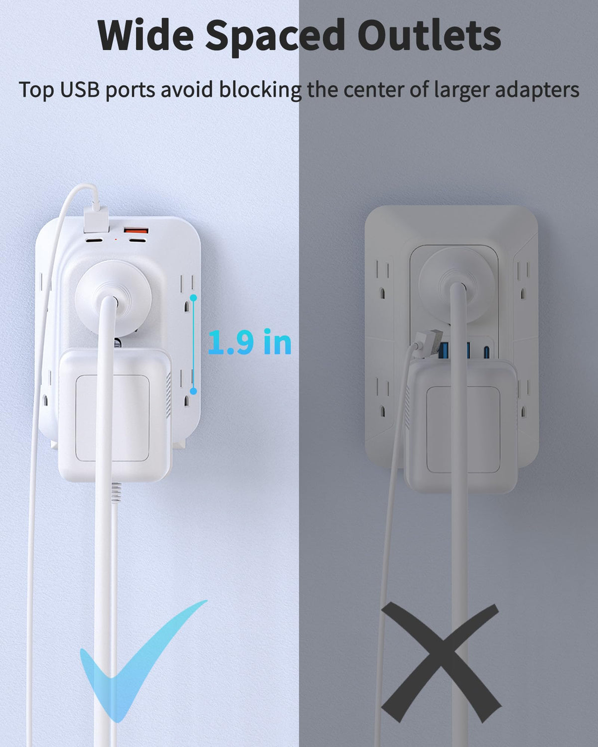 HOPOW outlet extender compact travel design fits backpacks and luggage.