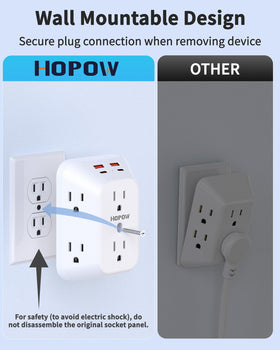 Hopow outlet extender wall-mounted in use for neat, accessible power in a workspace.