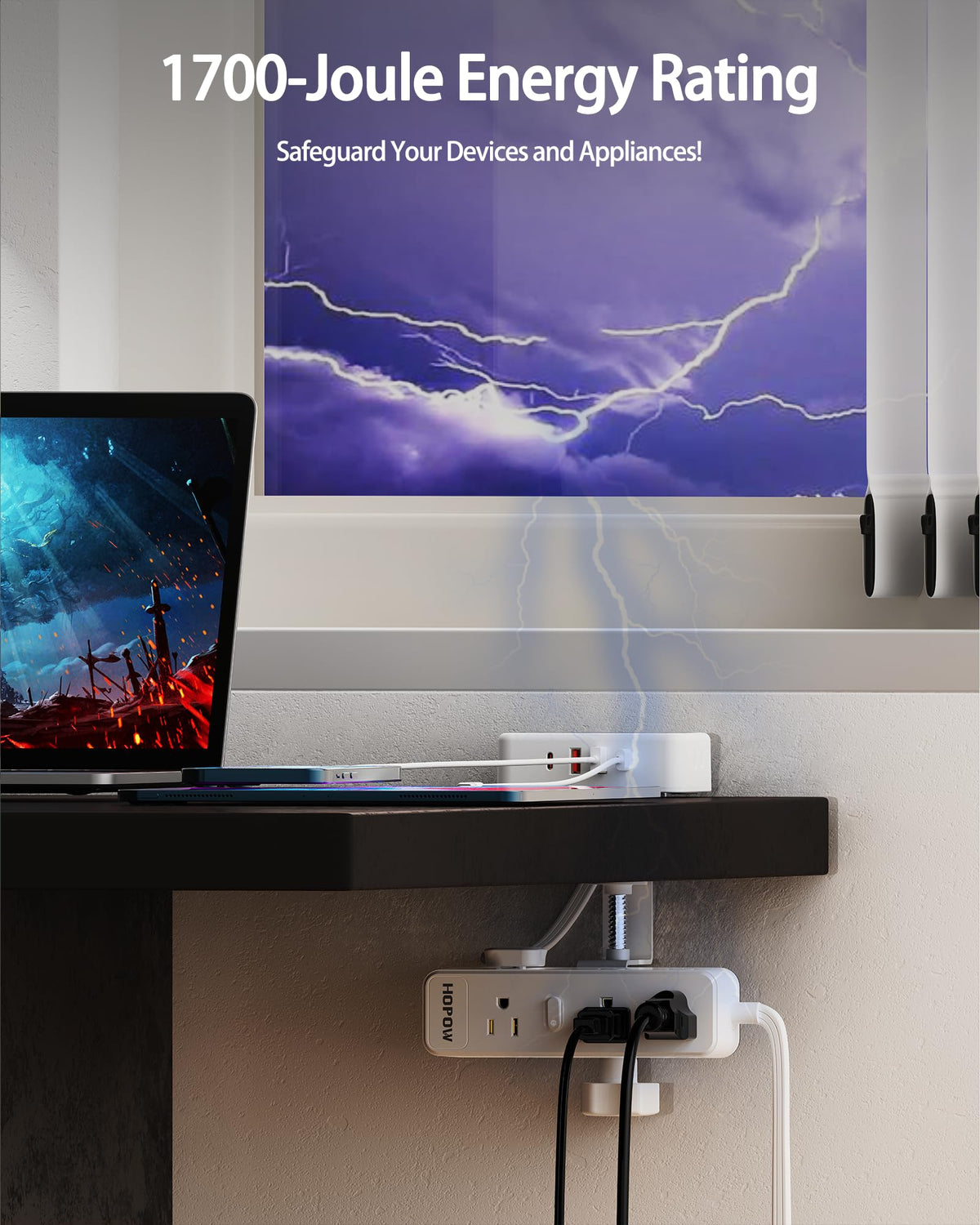 HOPOW detailed ports and label showing 13 AC outlets and 4 USB ports for multiple devices