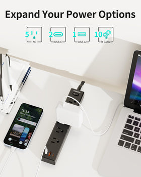 HOPOW Power Strip offers five outlets and three USB ports for versatile charging.