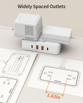 HOPOW ultra-thin plug fits tight wall sockets discreetly.