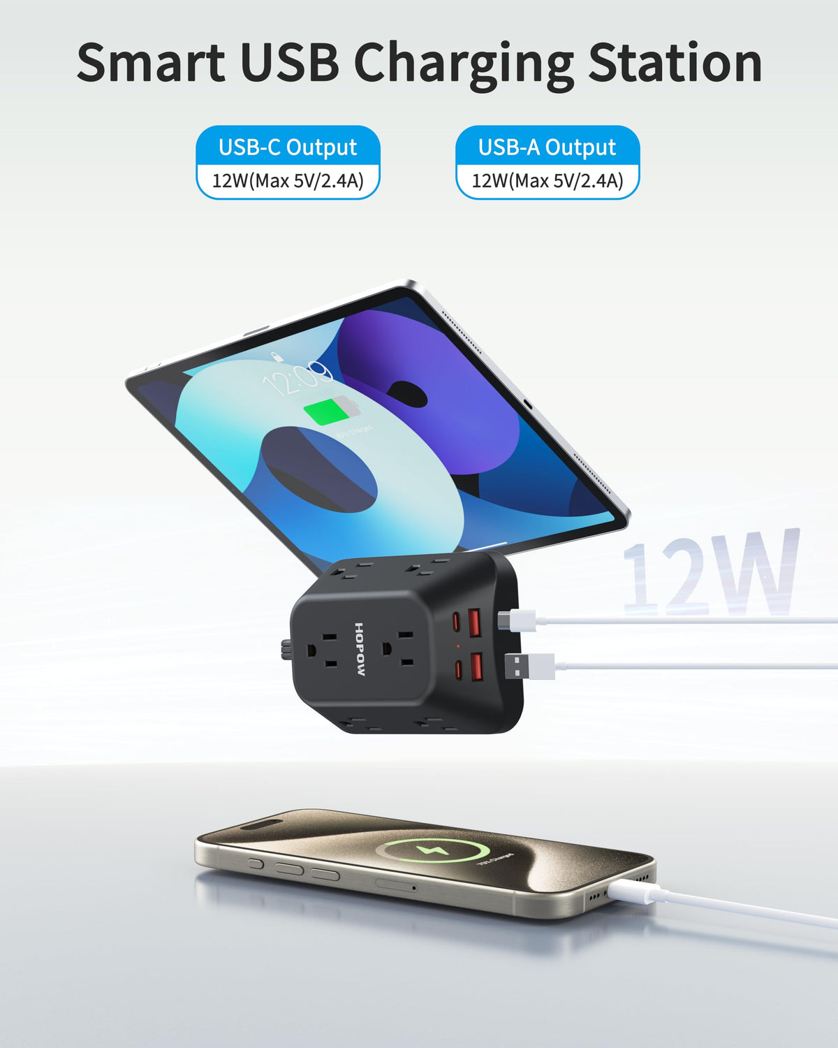 HOPOW USB charging station powers phones and tablets quickly