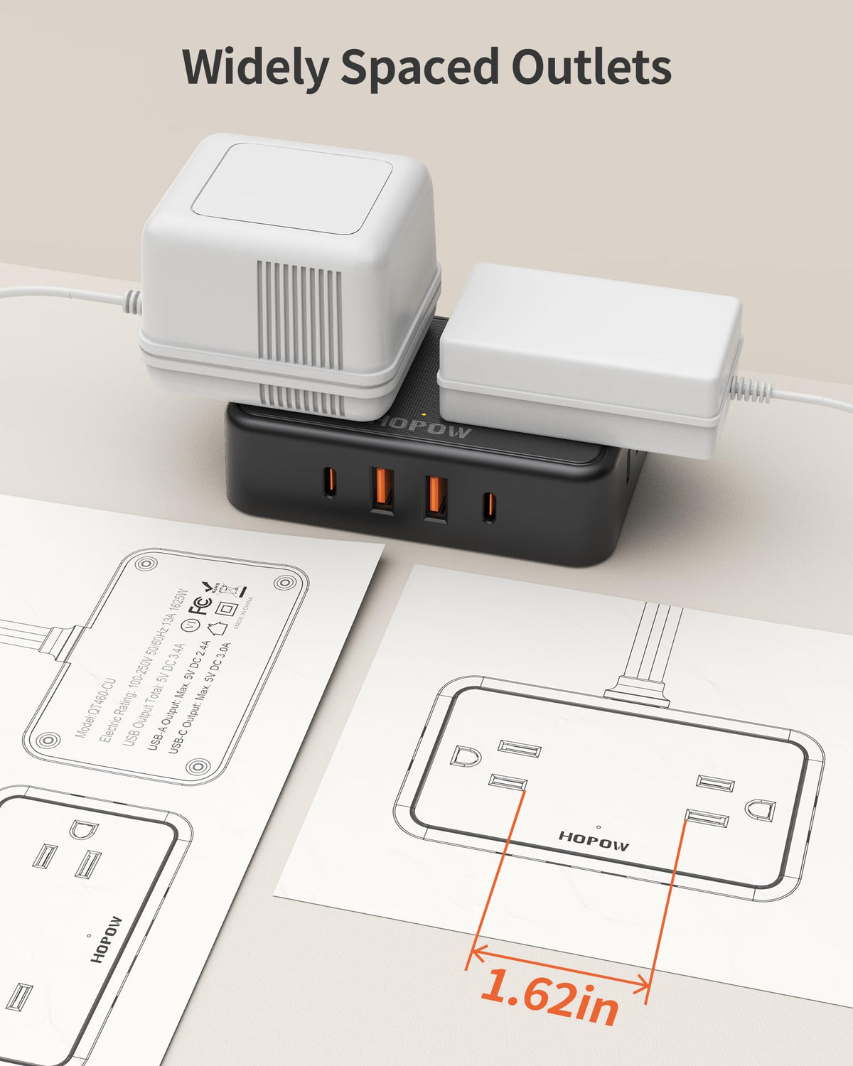 HOPOW USB ports deliver fast charging for phones and wearables.