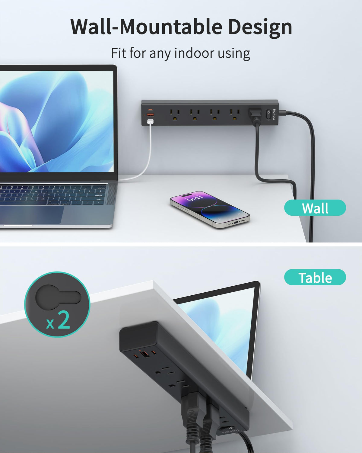 HOPOW wall-mountable design for desktop or wall use