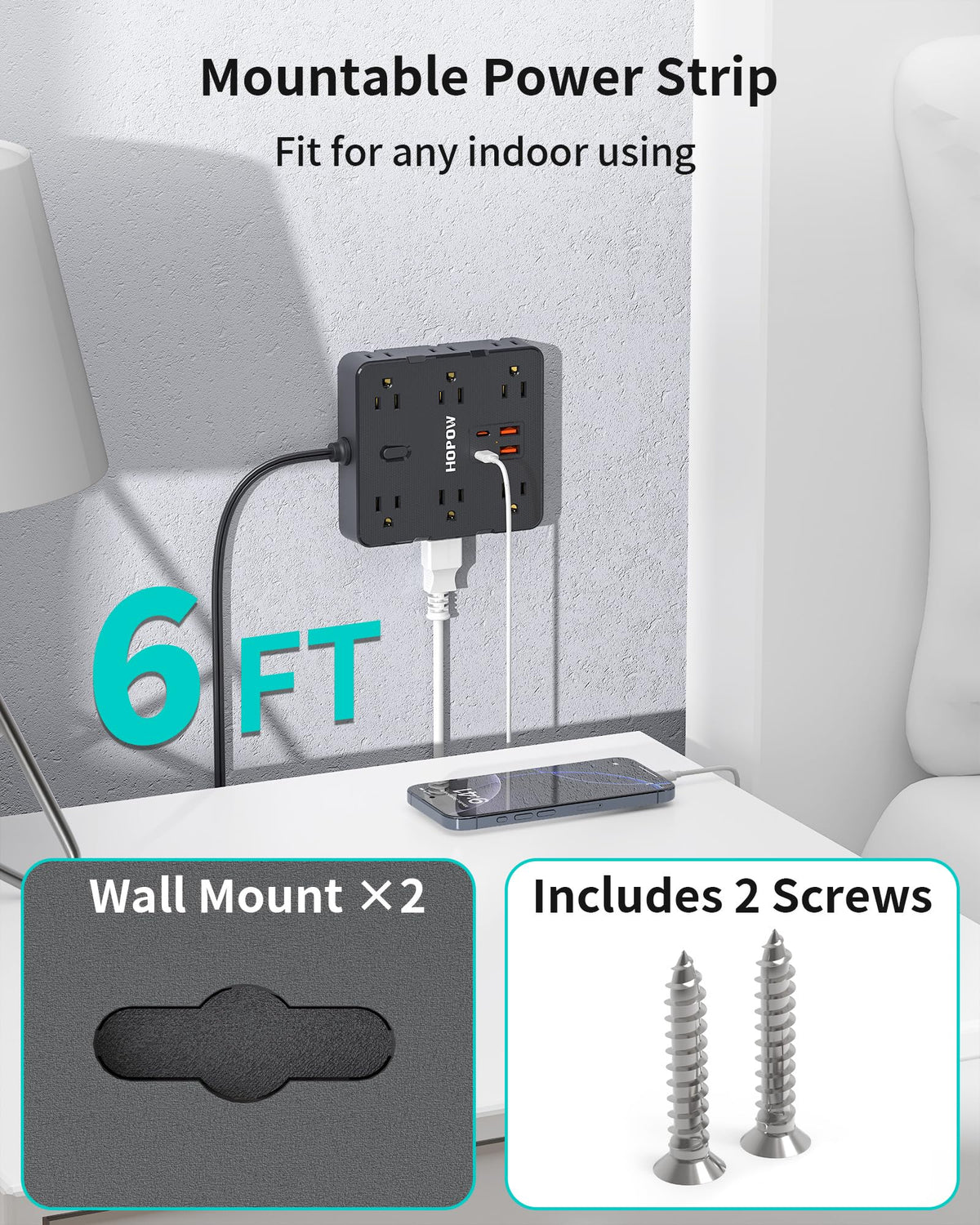 HOPOW wall-mount holes enable secure, space-saving installation.