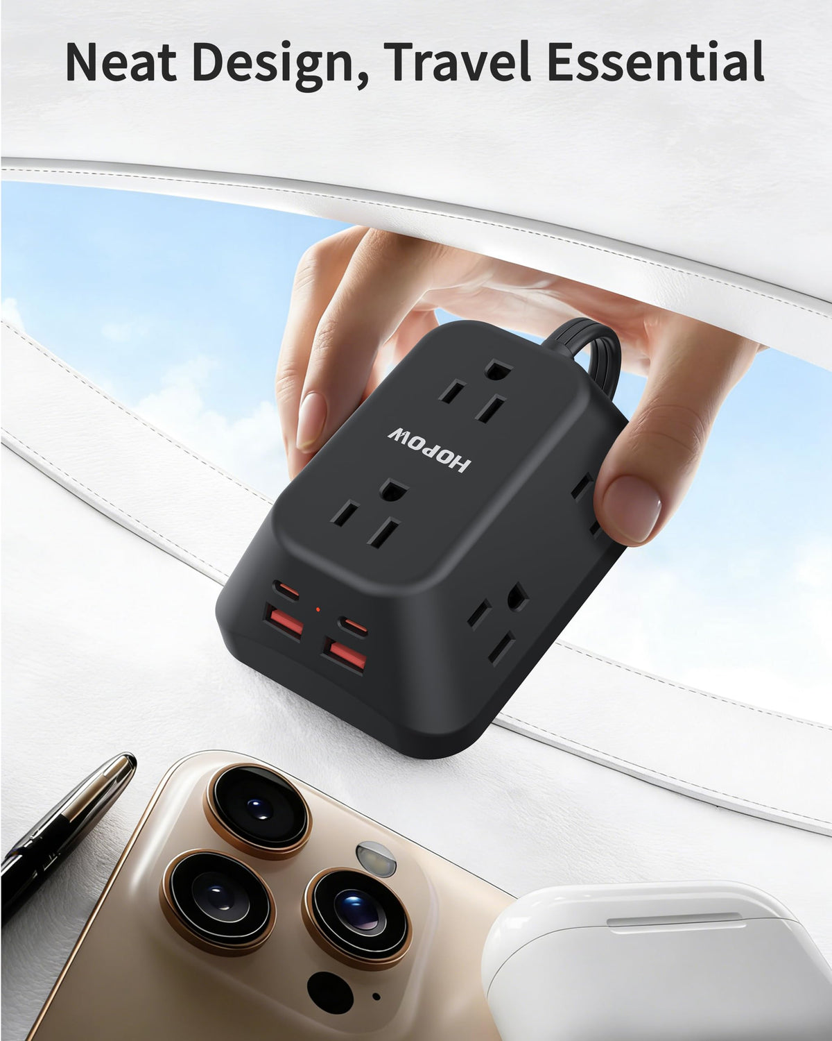 HOPOW wall-mount ready outlet strip for tidy setups