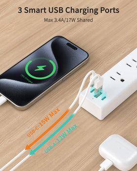 HOPOW wall-mountable power strip for desk or bedside use