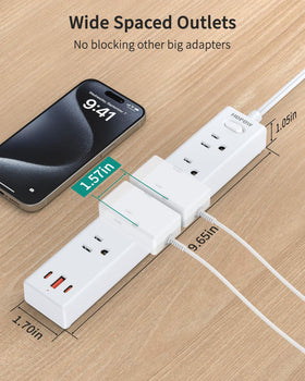 HOPOW wide-spaced outlets prevent bulky plugs from blocking neighbors