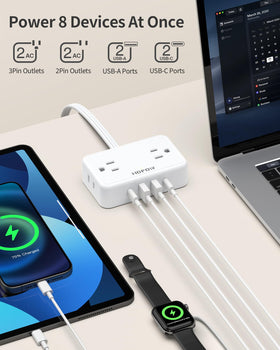 HOPOW wide-spaced outlets prevent bulky adapters from crowding.