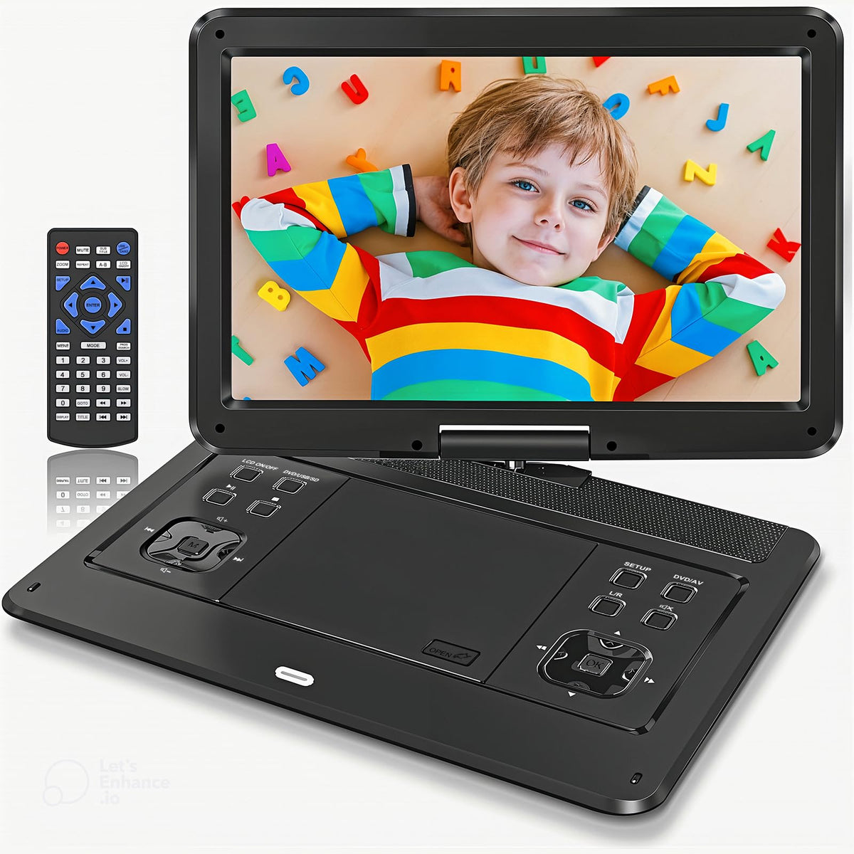 HOPYOP portable DVD player front view, compact design ideal for travel entertainment.