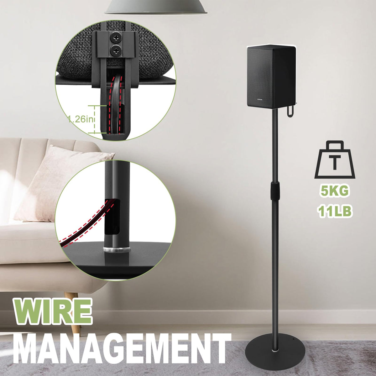 Cable management on Hoqqf stands keeps wires tidy and accessible.