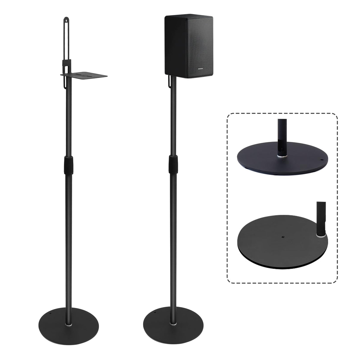 Hoqqf speaker stands pair with adjustable height for ideal listening levels.