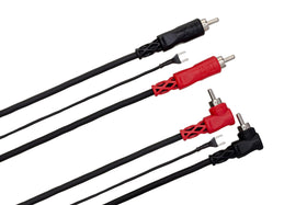 Hosa CRA-202DJ dual RCA to dual right-angle RCA for tight spaces.