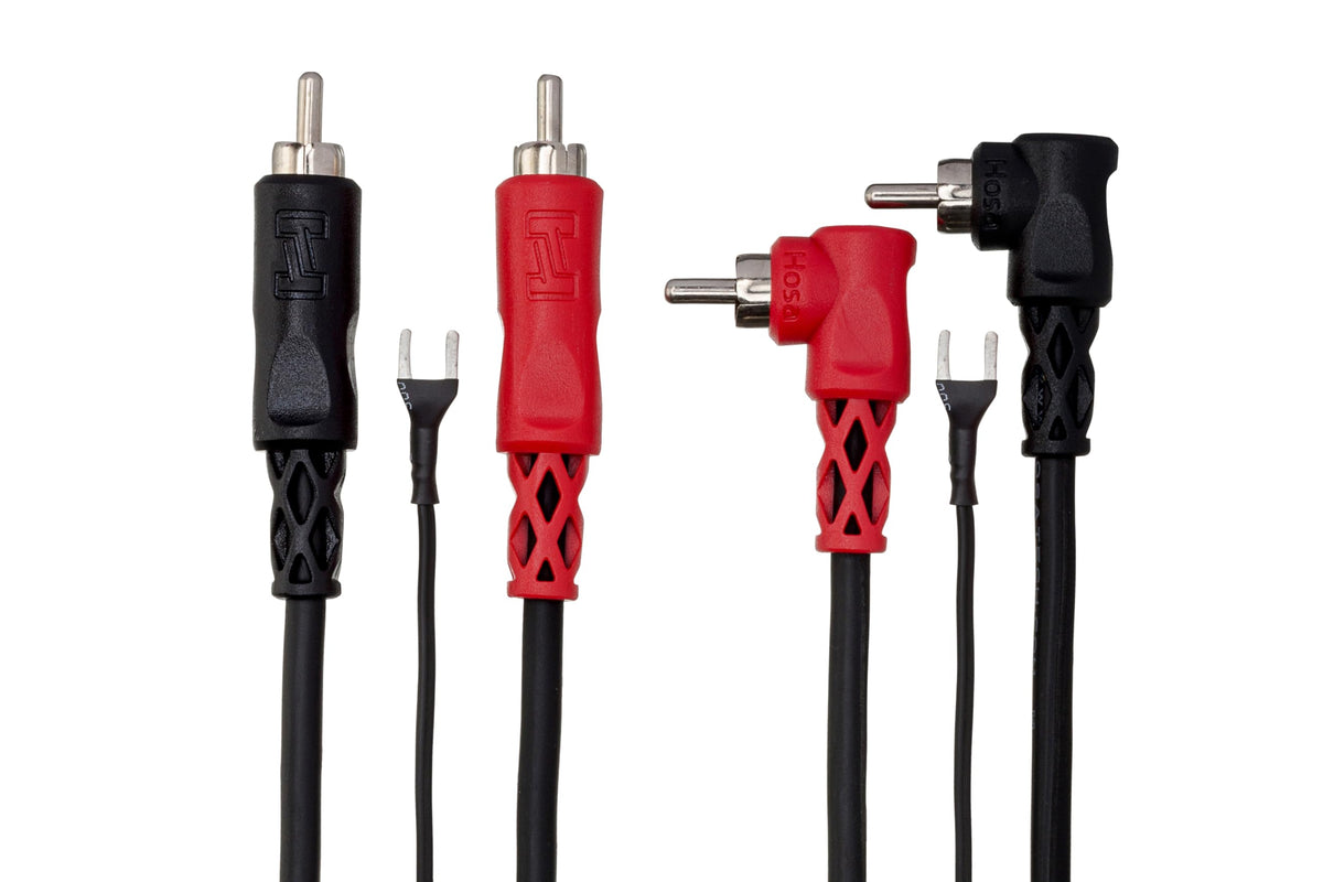 Hosa CRA-202DJ ground wire attached for grounded turntable setups.