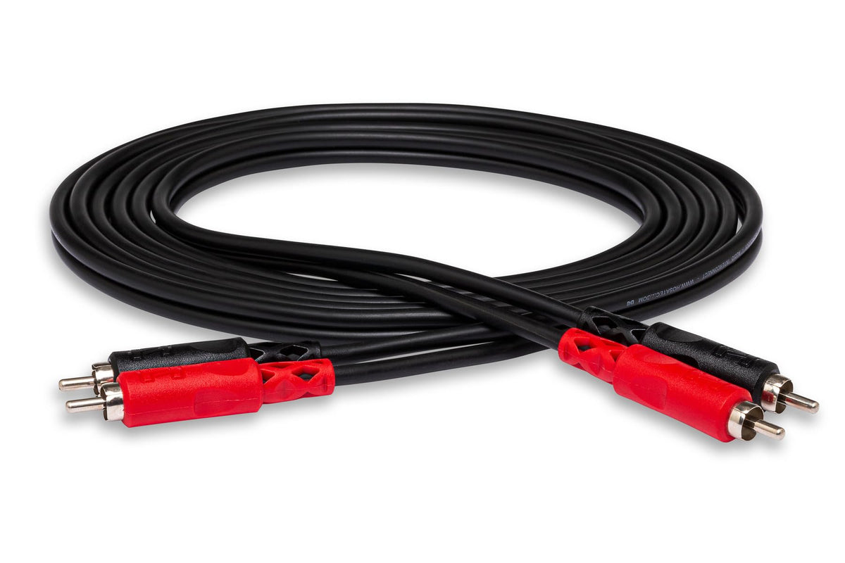 Hosa CRA-206 dual RCA to dual RCA cable side view for flexible home wiring