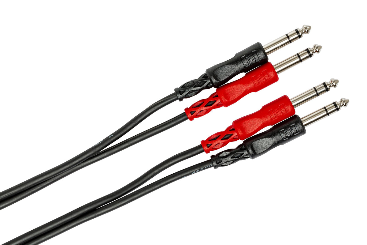 Hosa CSS204-4m nickel-plated plugs highlight robust signal transfer in dense setups.