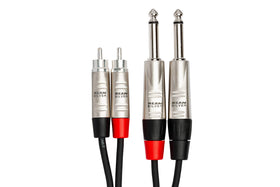 Rugged Hosa HPR-010X2 cable design built for road use in live performances.