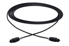 Hosa OPT-103 front view showing Toslink connectors and neat plug benefit
