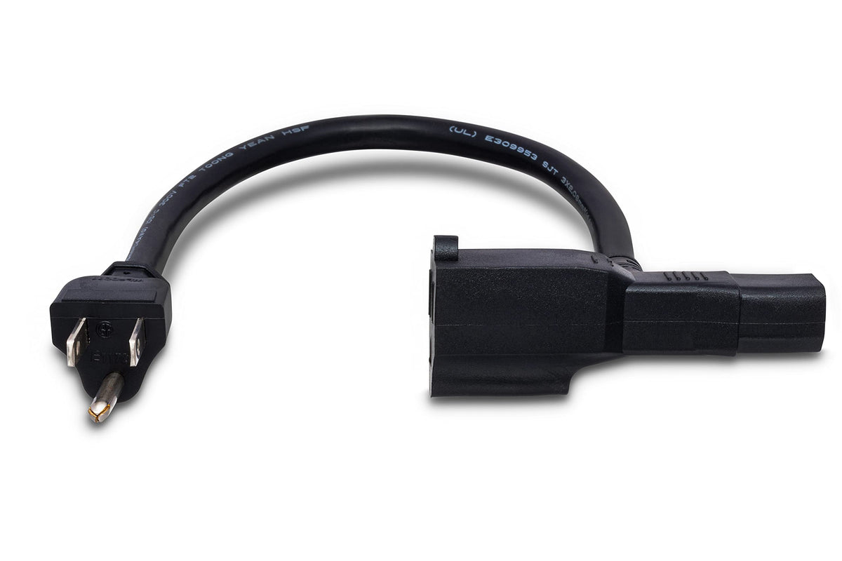 Hosa PWD-402 piggyback cord close-up powering multiple devices from a single outlet.