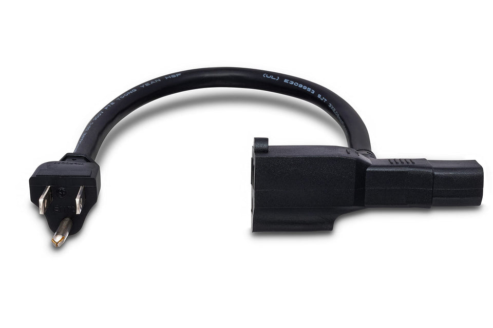 Hosa PWD-402 piggyback cord close-up powering multiple devices from a single outlet.