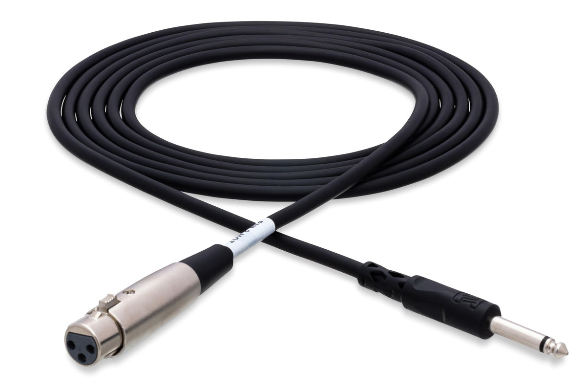 Hosa PXF-120 XLR female to 1/4 inch TS cable in a studio setup for reliable connections