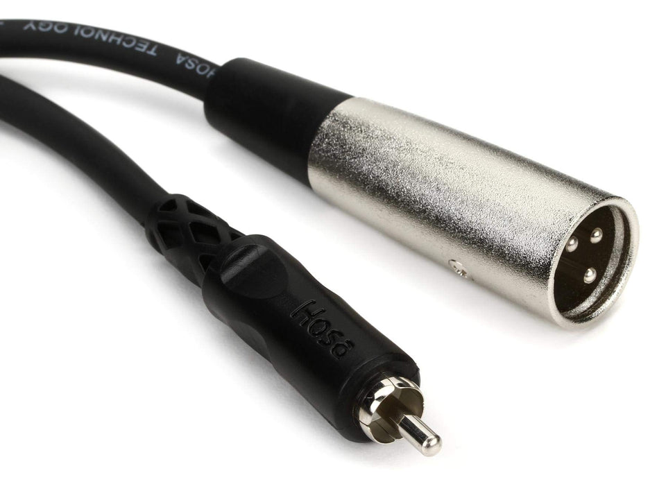 Hosa XRM-105 front connectors showing RCA to XLR conversion and reliable connectivity