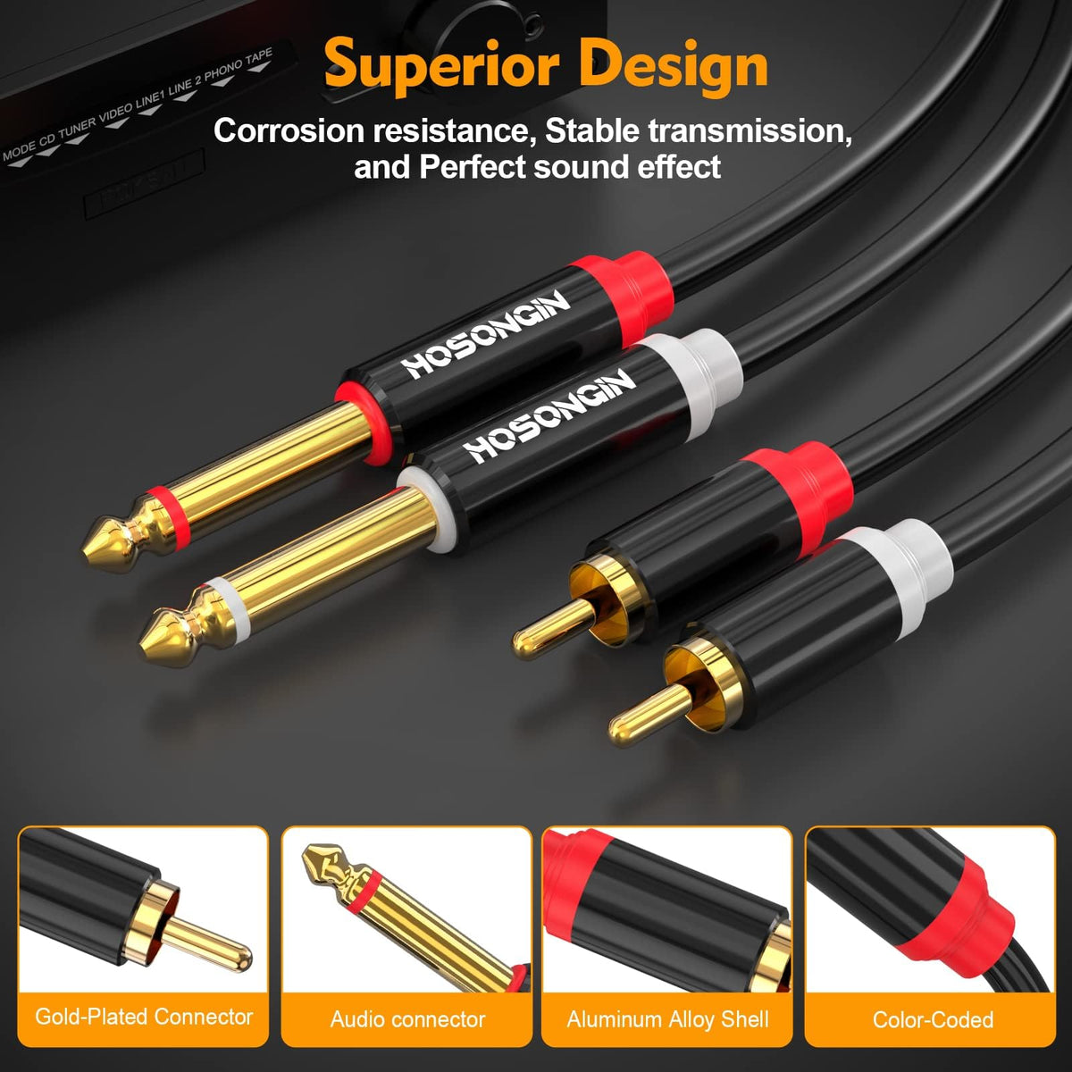 HOSONGIN oxygen-free copper conductors minimize interference for clearer sound