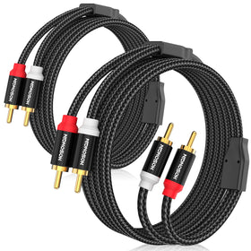 HOSONGIN front view of two-pack RCA cables showing connectors and braided jacket benefit: clear organization