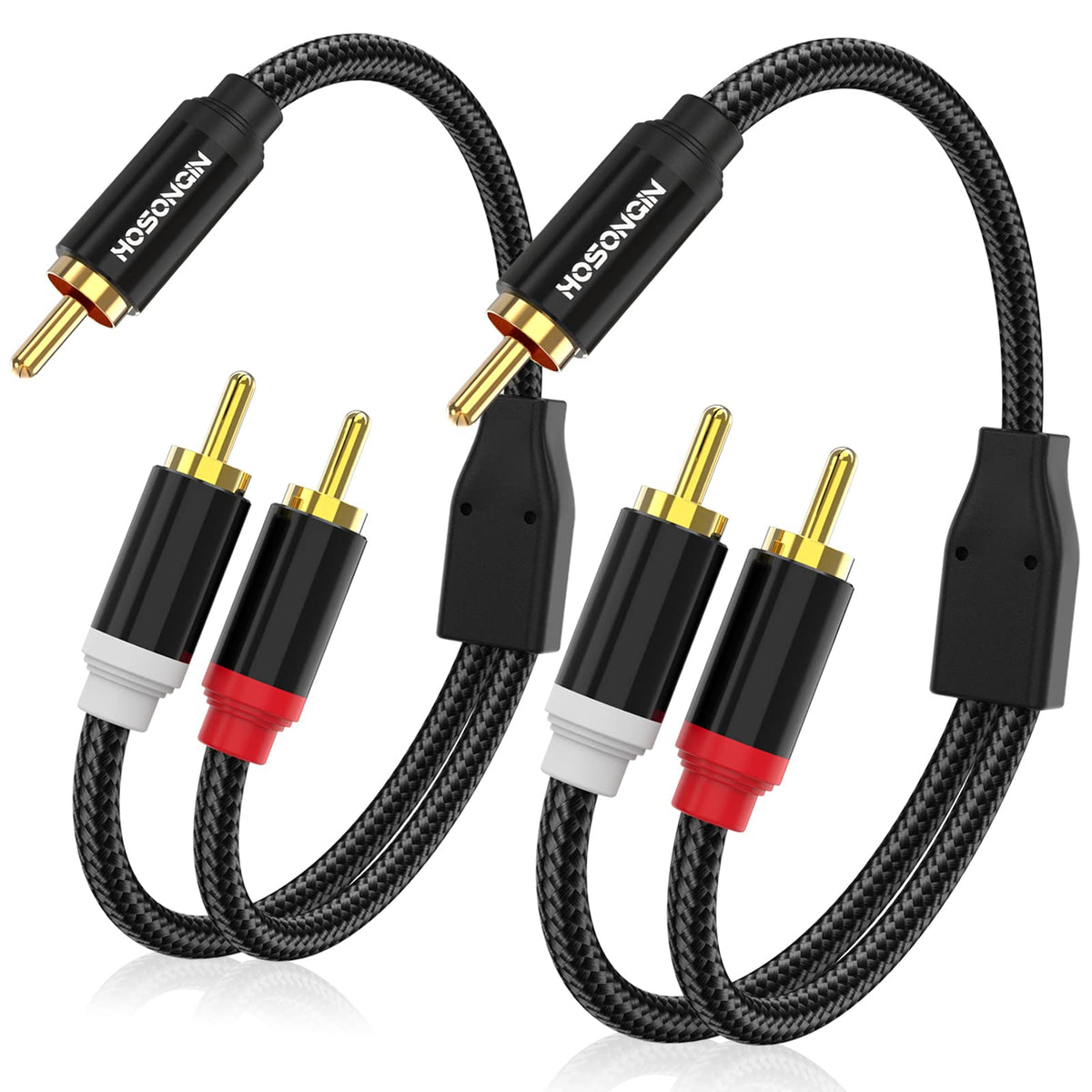 HOSONGIN front view of RCA Y splitter showing connectors and cable, reliable connectivity