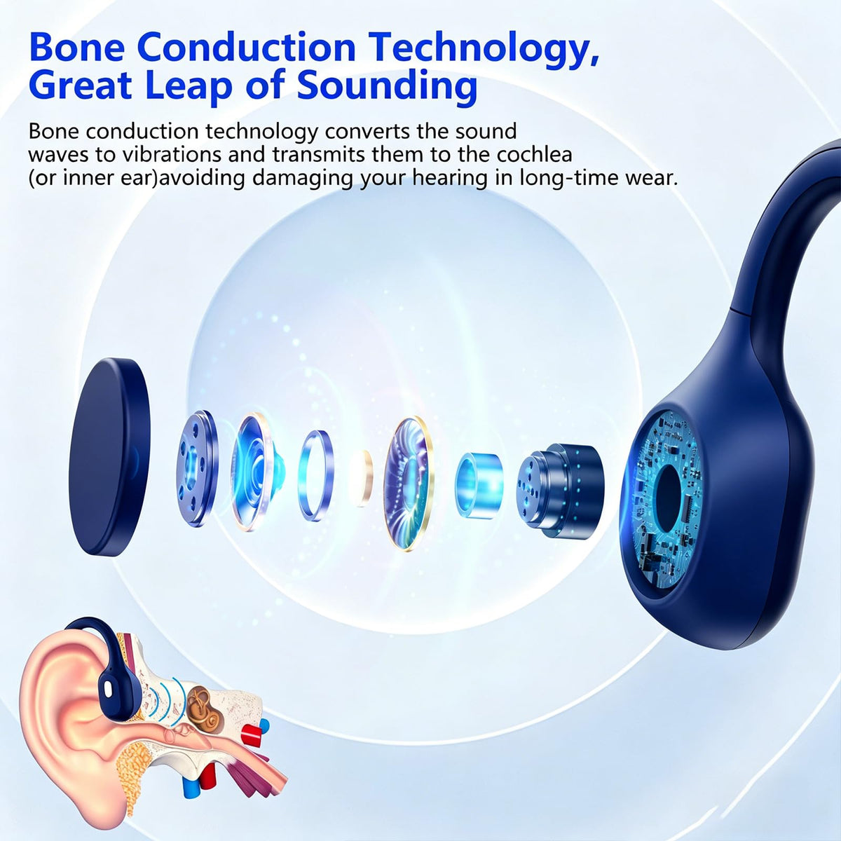 Hostena open-ear headphones with one-touch mute for quick silencing during meetings.