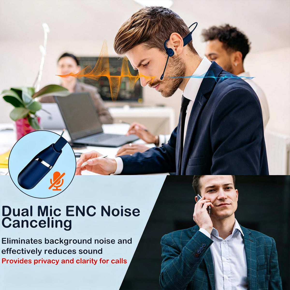 Hostena Meetings open-ear design for comfortable wear during long calls and driving.