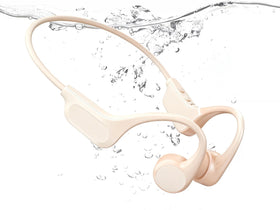 Hostena SwimBeats front view showing ergonomic open-ear design and secure fit benefit