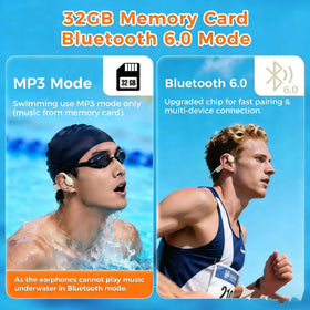 Hostena SwimBeats submerged while swimming demonstrating IP68 waterproof protection